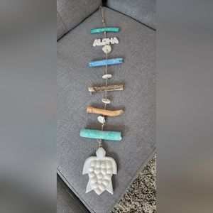 Unique ALOHA Driftwood Gardland with seashells and wooden turtle 🐢